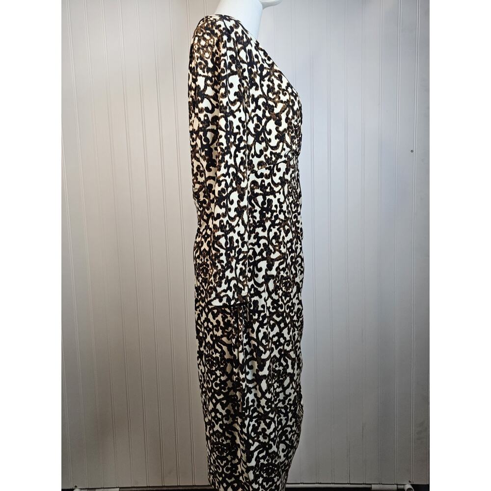 LAUREN Ralph Lauren Abstract V-Neck 3/4 Sleeve Ruched Jersey Dress Women's 12 - Picture 3 of 12